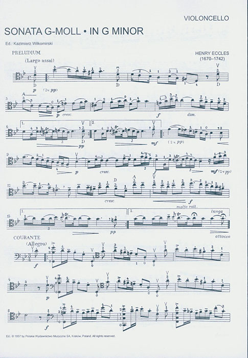 Henry Eccles Sonata in G minor for Cello and Piano Henry Eccles Sonata in G minor for Cello and Piano