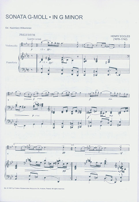 Henry Eccles Sonata in G minor for Cello and Piano Henry Eccles Sonata in G minor for Cello and Piano