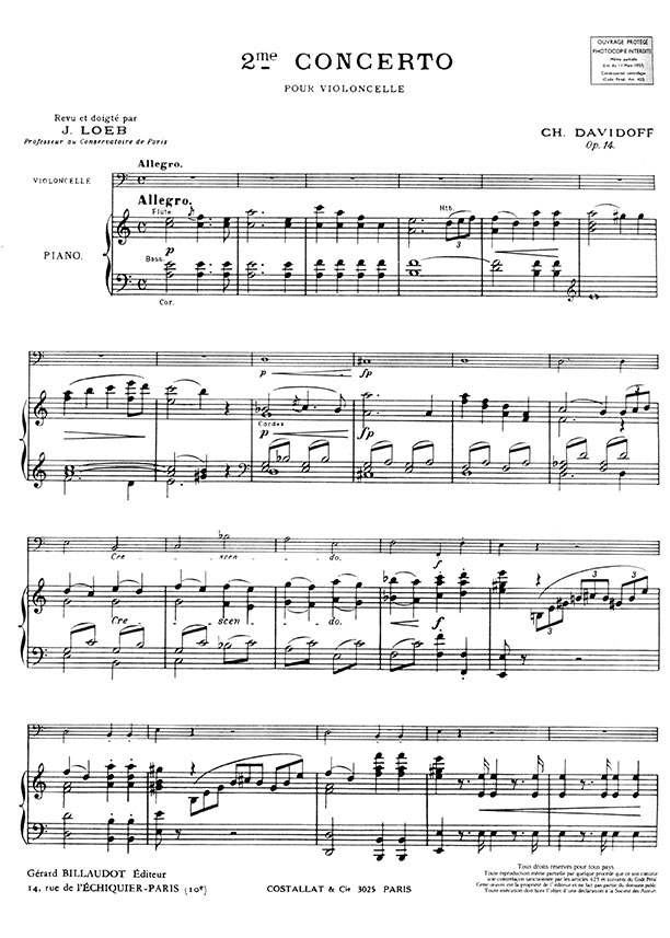 Charles Davidoff 2e Concerto en la Mineur Op. 14 pour Violoncelle et Piano