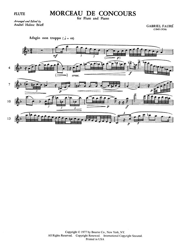 Gabriel Fauré Morceau De Concours for Flute and Piano