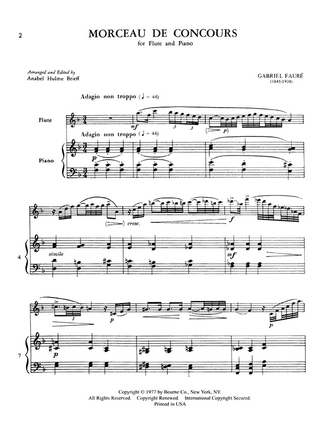Gabriel Fauré Morceau De Concours for Flute and Piano