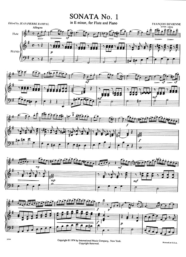 Devienne Sonata No. 1 in e minor for Flute and Piano