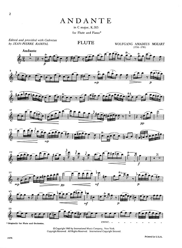 Mozart Andante in C Major, K. 315 and Rondo in D Major, K. Anh. 184 for Flute and Piano