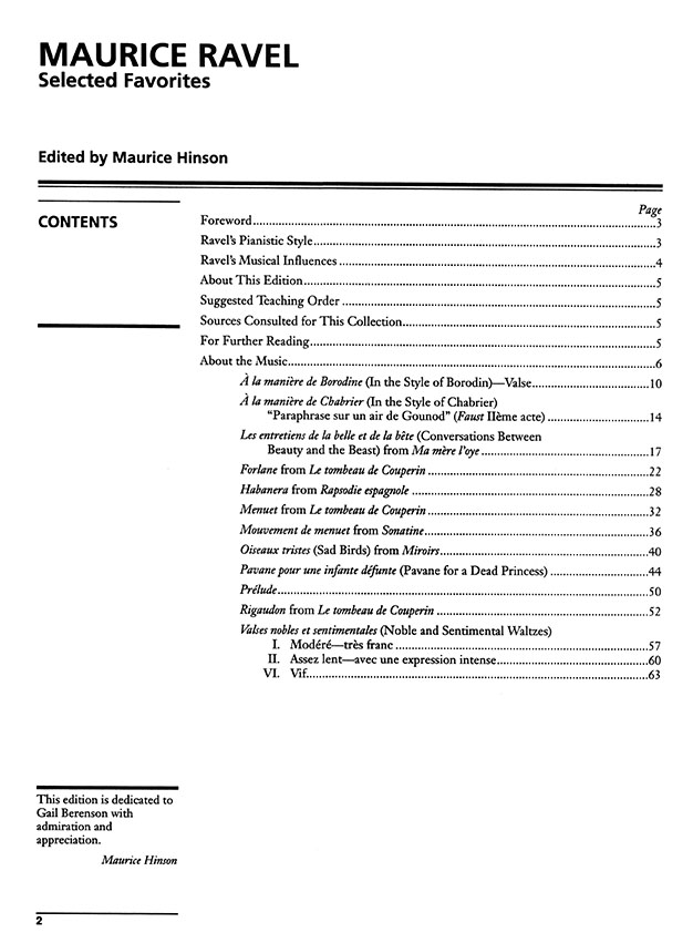Ravel Selected Favorites for the Piano Ravel Selected Favorites for the Piano