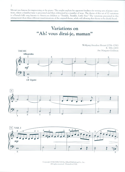 Mozart Variation on "Ah! Vous Dirai-je Maman" Early Intermediate Piano Solo