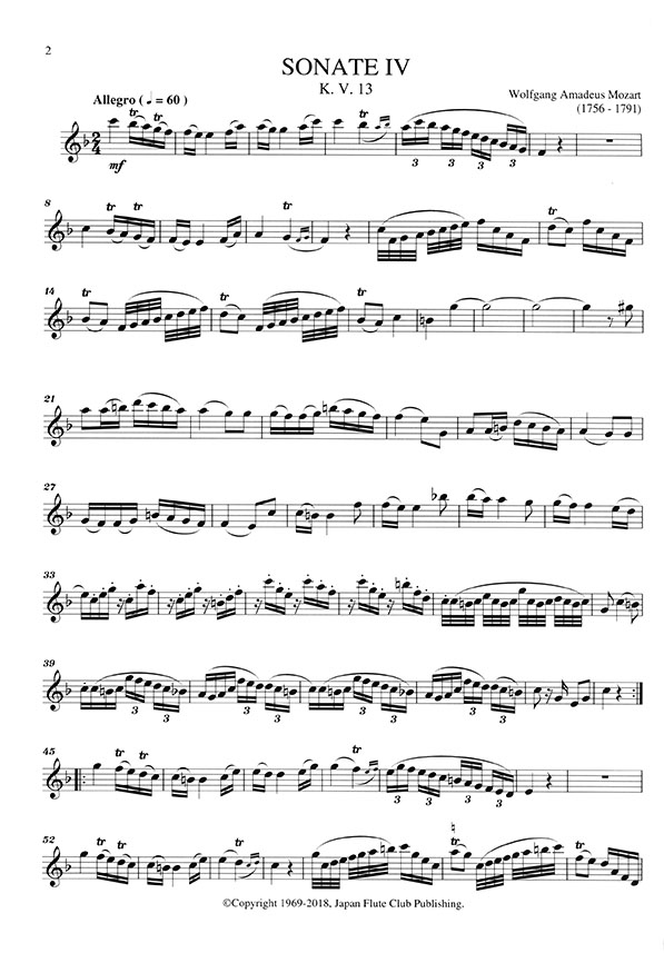 Mozart 6 Sonaten für Flöte und Klavier 【Vol. Ⅱ】 K. V. 13, 14, 15