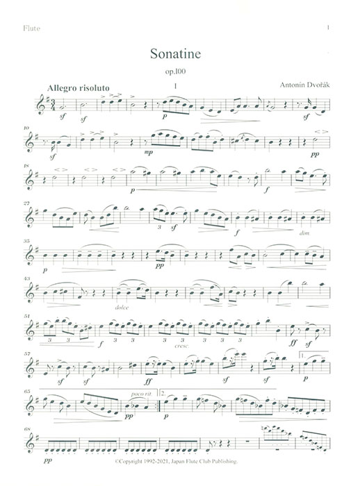 Antonín Dvorák Sonatina for Flute and Piano Op. 100