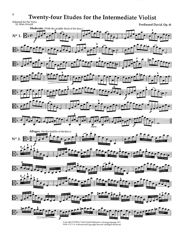 David Twenty Four Etudes for the Intermediate Violist (中提琴)