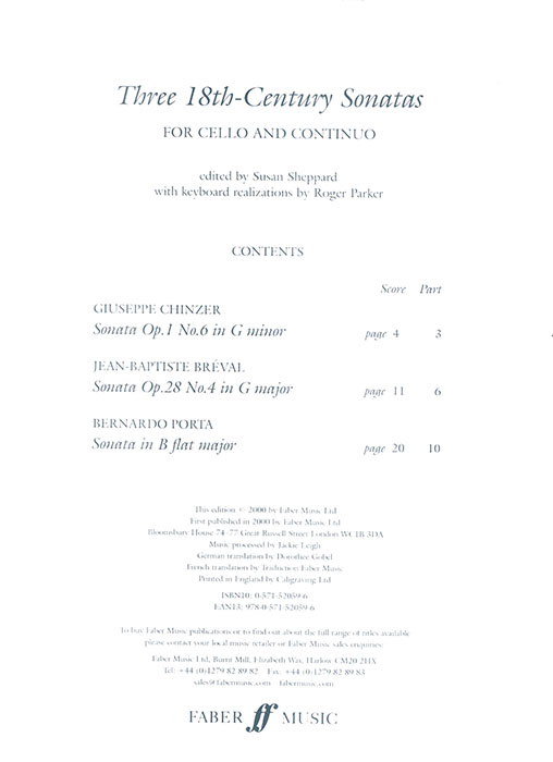 Three 18th-Century Sonatas for Cello and Coutinuo