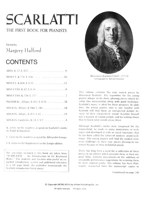 Scarlatti The First Book for Pianists