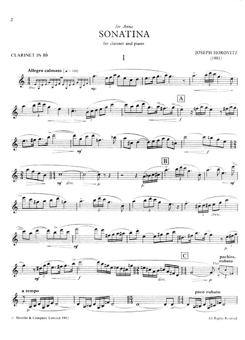 Joseph Horovitz【Sonatina】for Clarinet and Piano Joseph Horovitz【Sonatina】for Clarinet and Piano
