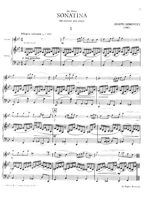 Joseph Horovitz【Sonatina】for Clarinet and Piano Joseph Horovitz【Sonatina】for Clarinet and Piano