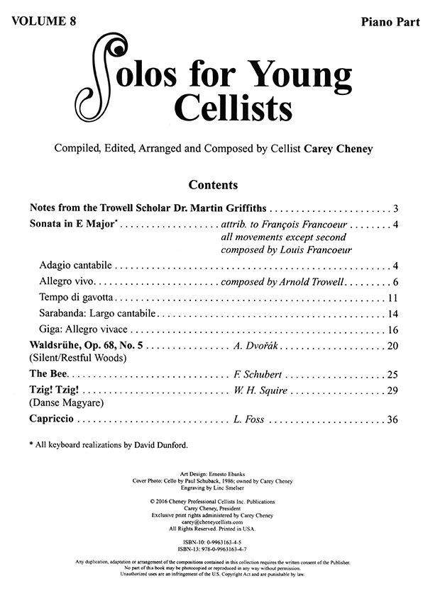 Solos for Young Cellists Volume【8】Cello Part and Piano Part