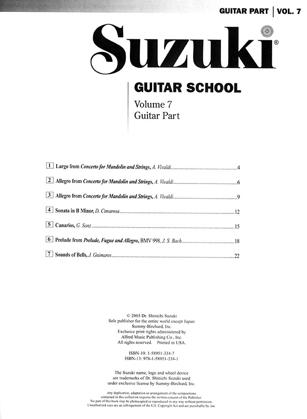 Suzuki Guitar School【Volume 7】Guitar Part