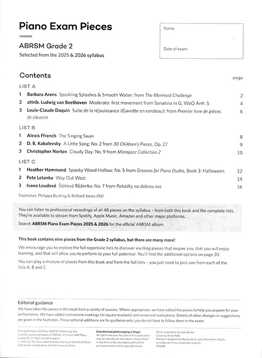 Piano Exam Pieces 2025 & 2026 Grade 2