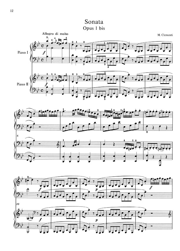 Clementi 2 Sonatas for Two Pianos, Four Hands Op. 1 bis and Op. 12 in B flat Major／クレメンティ 2台のピアノのための2つのソナタ