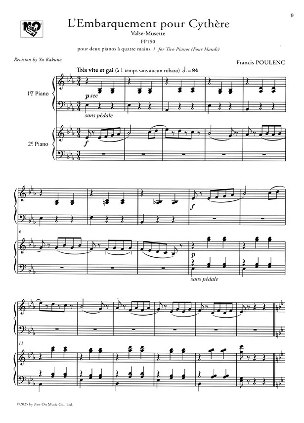 Poulenc L'Embarquement pour Cythère Versions for Two Pianos and One Piano Four Hands／プーランク シテール島への船出［2台ピアノ・連弾］