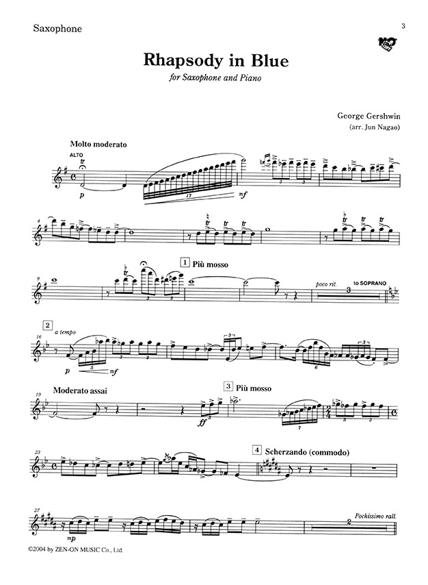 G.ガーシュウィン/長生淳 ラプソディー・イン・ブルー for Saxophone (Soprano, Alto, Tenor) and Piano G.ガーシュウィン/長生淳 ラプソディー・イン・ブルー for Saxophone (Soprano, Alto, Tenor) and Piano