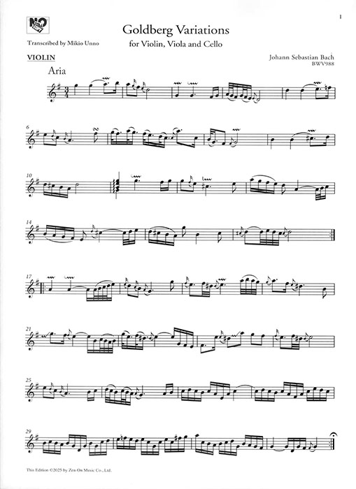 J. S. Bach バッハ ゴルトベルク変奏曲 BWV988 弦楽トリオのための編曲 J. S. Bach バッハ ゴルトベルク変奏曲 BWV988 弦楽トリオのための編曲