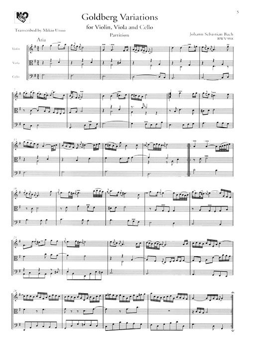 J. S. Bach バッハ ゴルトベルク変奏曲 BWV988 弦楽トリオのための編曲 J. S. Bach バッハ ゴルトベルク変奏曲 BWV988 弦楽トリオのための編曲