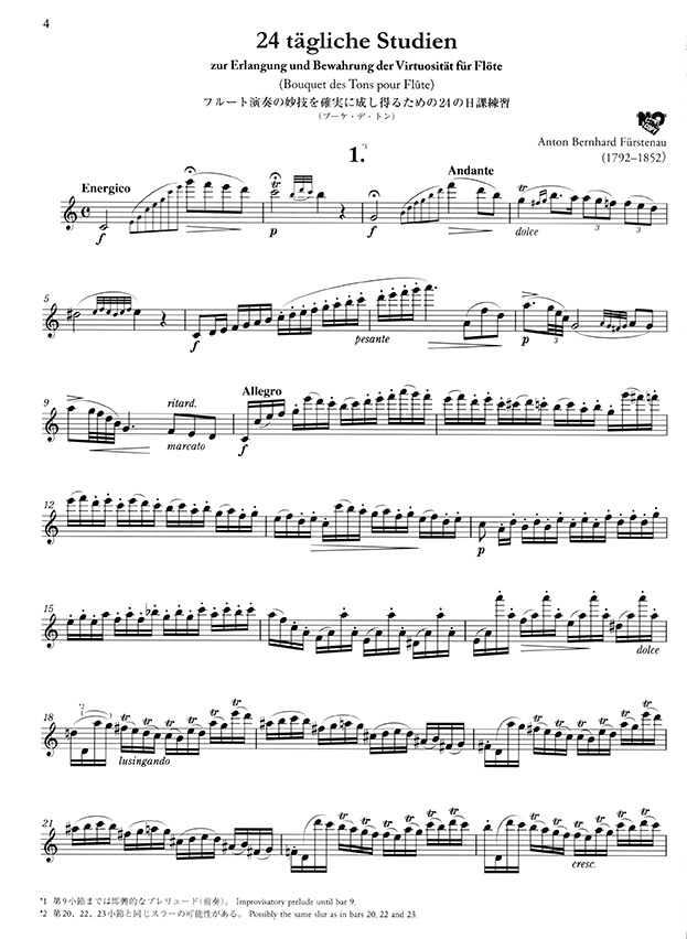 Fürstenau Bouquet de tons／Tonartenstrauss Op. 125／フュルステナウ/音の花束 ヴィルトゥオジティのための24調のエチュード Op.125 for Flute