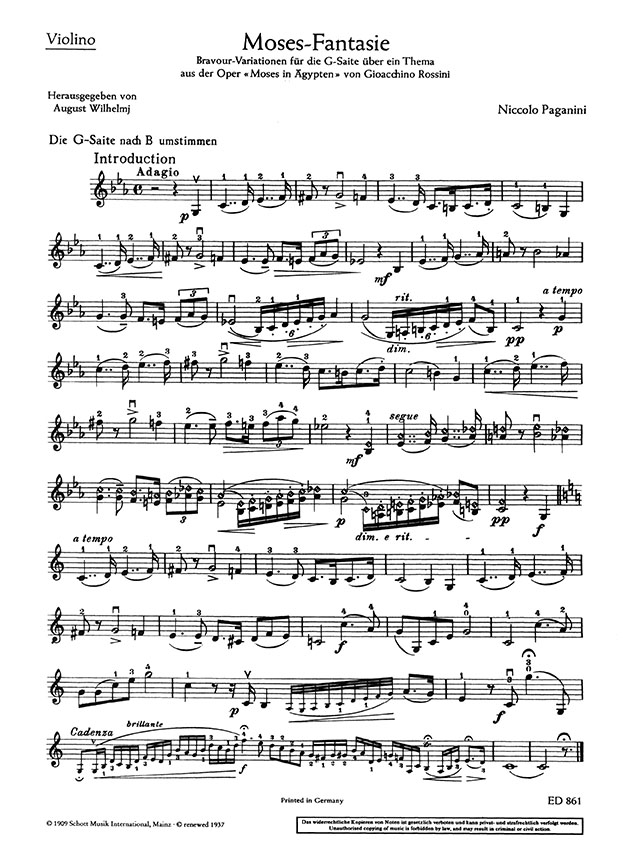 Paganini Moses-Fantasie für Violine und Klavier
