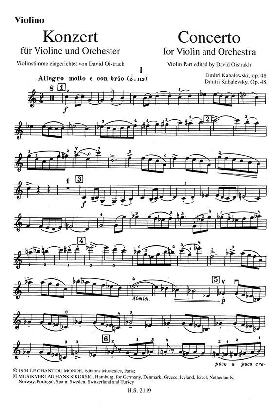 Dmitri Kabalewski Konzert für Violine und Orchester Op.48 Klavierauszug