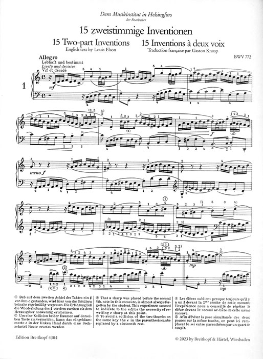 Bach-Bousoni Klavierwerke Instruktive Ausgabe Band Ⅳ Two-part Inventions BWV 772-786