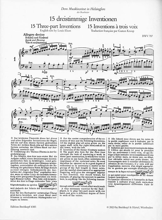 Bach-Bousoni Klavierwerke Instruktive Ausgabe Band Ⅴ Three-part Inventions BWV 787-801 Bach-Bousoni Klavierwerke Instruktive Ausgabe Band Ⅴ Three-part Inventions BWV 787-801