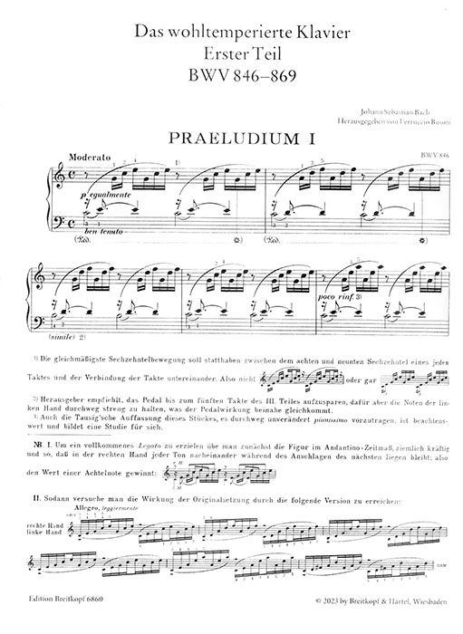 Bach-Bousoni Klavierwerke Instruktive Ausgabe Band Ⅰ Das Wohltemperierte Klavier Ersten Teil Heft 1: BWV 846-853 Bach-Bousoni Klavierwerke Instruktive Ausgabe Band Ⅰ Das Wohltemperierte Klavier Ersten Teil Heft 1: BWV 846-853