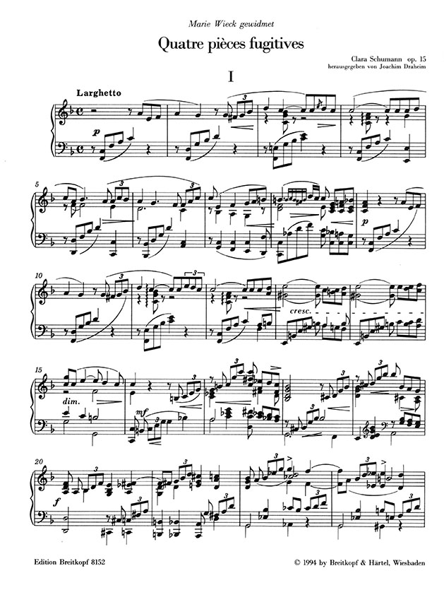 Clara Schumann Quatre Pièces fugitives Op.15 für Klavier