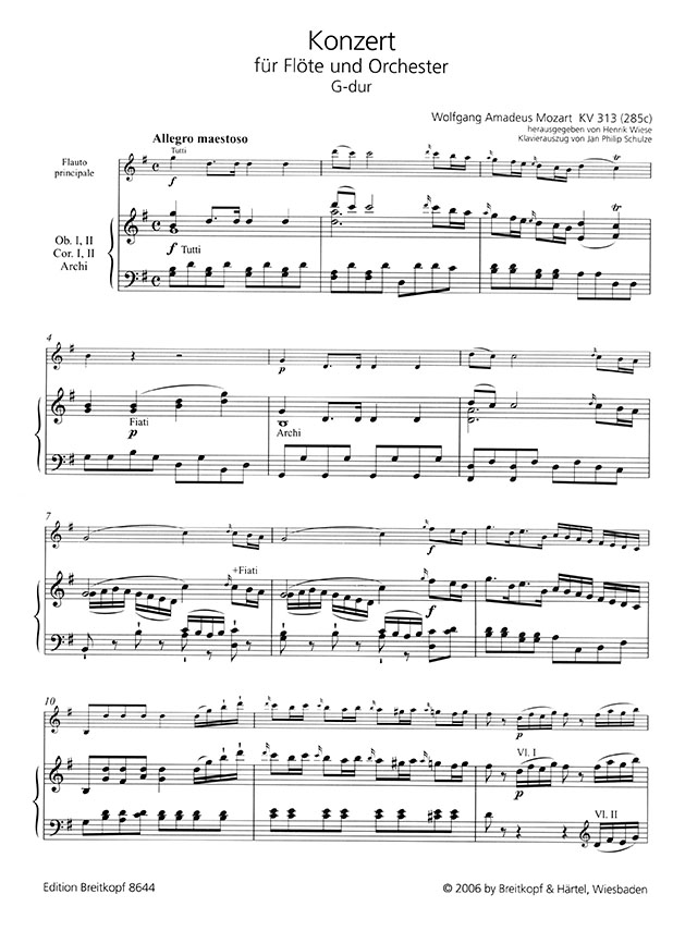 Mozart Konzert für Flöte und Orchester G-dur KV 313 (285c) Ausgabe für Flöte und Klavier Mozart Konzert für Flöte und Orchester G-dur KV 313 (285c) Ausgabe für Flöte und Klavier