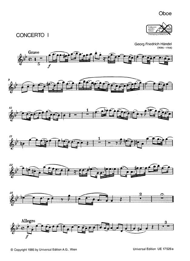Georg Friedrich Händel Concerto Ⅰ g-Moll Ausgabe für Oboe und Klavier