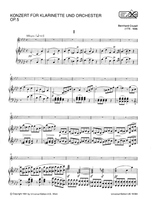 Bernhard Crusell Konzert für Klarinette und Orchester Op. 5