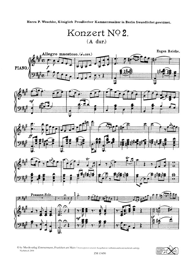 Eugen Reiche Konzert No. 2 A dur für Posaune mit Klavierbegleitung
