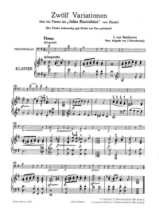 Beethoven Variationen Opus 66, WoO 45, WoO 46 Violoncello und Klavier