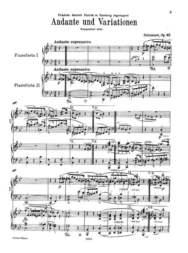 Schumann Andante und Variationen Opus 46 2 Klaviere zu 4 Händen Schumann Andante und Variationen Opus 46 2 Klaviere zu 4 Händen