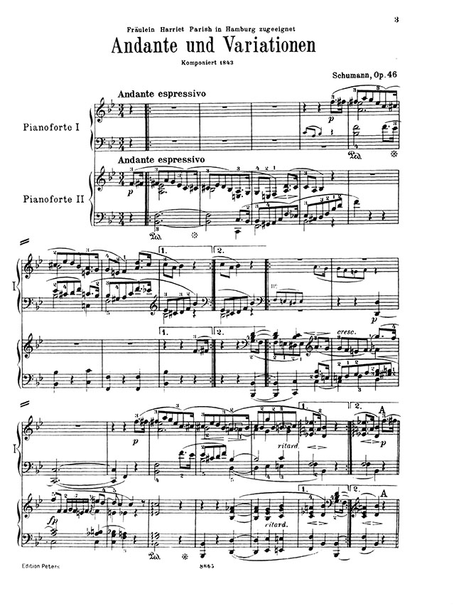 Schumann Andante und Variationen Opus 46 2 Klaviere zu 4 Händen Schumann Andante und Variationen Opus 46 2 Klaviere zu 4 Händen