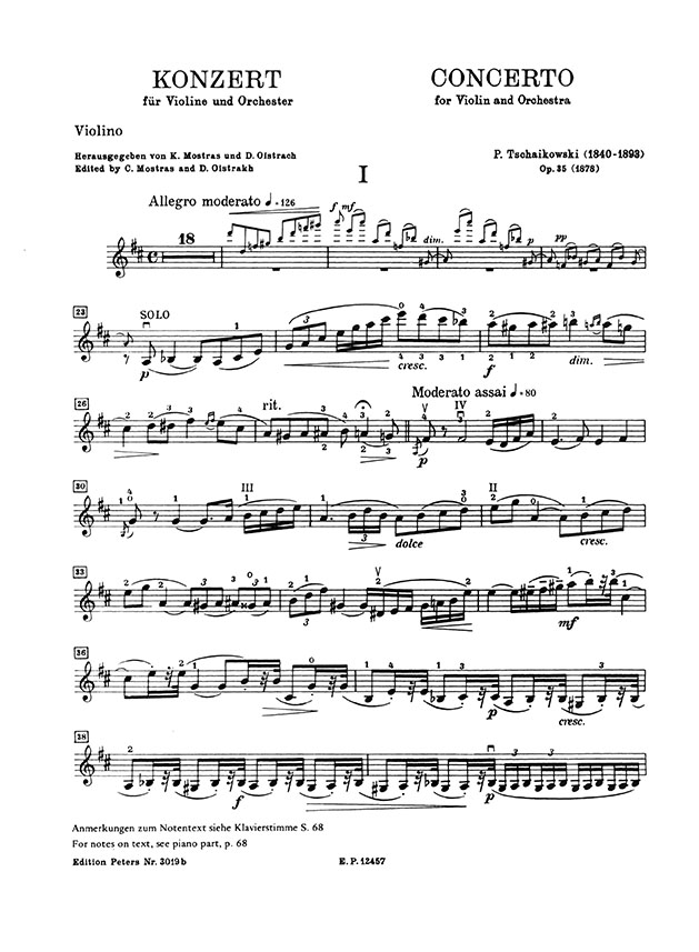 Tchaikovsky Concerto Violin und Orchester D-dur Opus 35 Ausgabe für Violine und Klavier