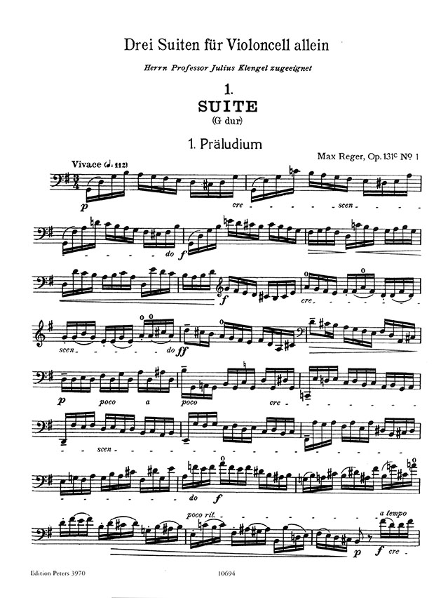 Reger 3 Suiten Opus 131c für Violoncello Solo