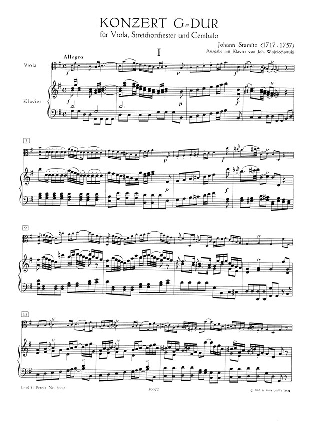 J. Stamitz Konzert G-Dur Viola, Streichorchester und Cembalo Ausgabe für Viola und Klavier
