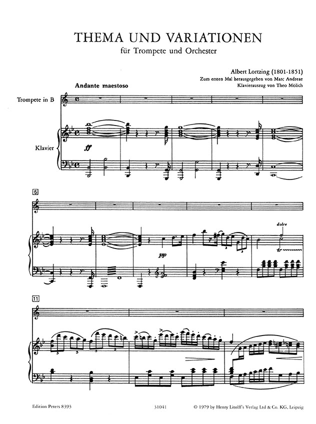 Lortzing Thema und Variationen für Trompete und Orchester Ausgabe für Trompete und Klavier