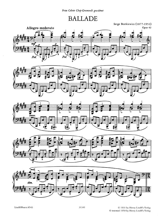 Bortkiewicz Ballade & Elegie für Klavier Bortkiewicz Ballade & Elegie für Klavier