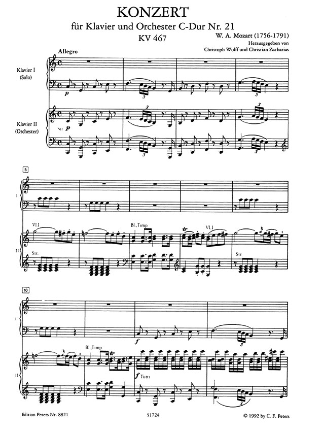 Mozart Konzert No. 21 in C Major KV 467 Edition for 2 Pianos / Four Hands (Urtext)