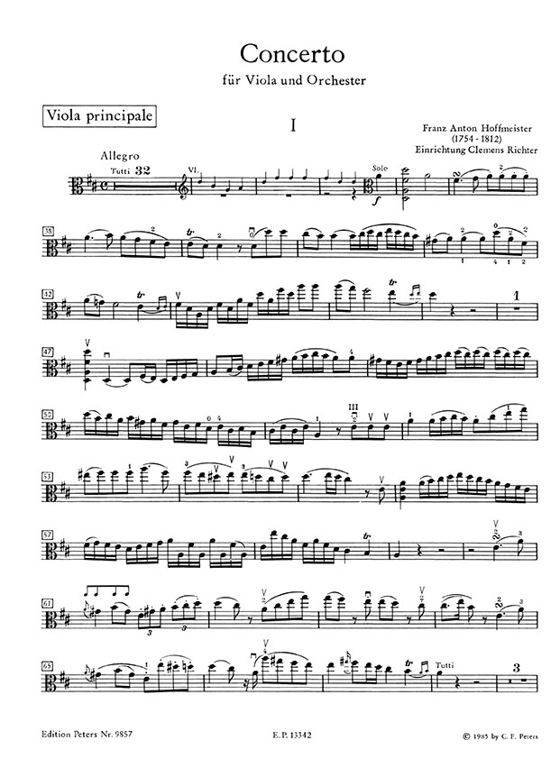 Hoffmeister Konzert D-dur Viola und Orchester Ausgabe für Viola und Klavier