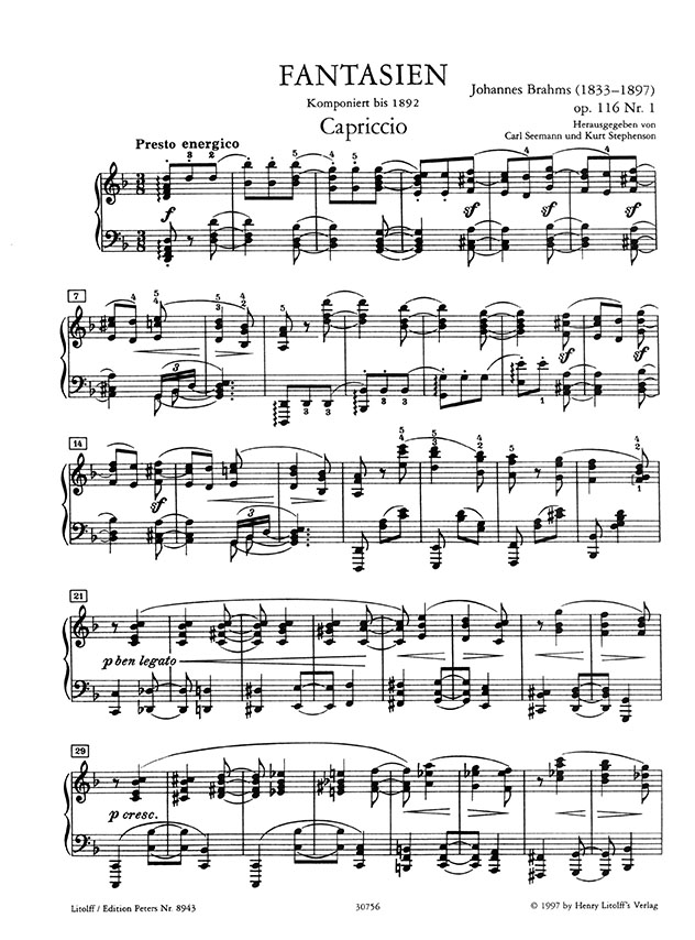 Brahms 7 Fantasien Opus 116 Klavier (Urtext)