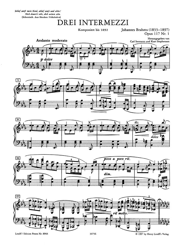 Brahms 3 Intermezzi Opus 117 Klavier (Urtext) Brahms 3 Intermezzi Opus 117 Klavier (Urtext)