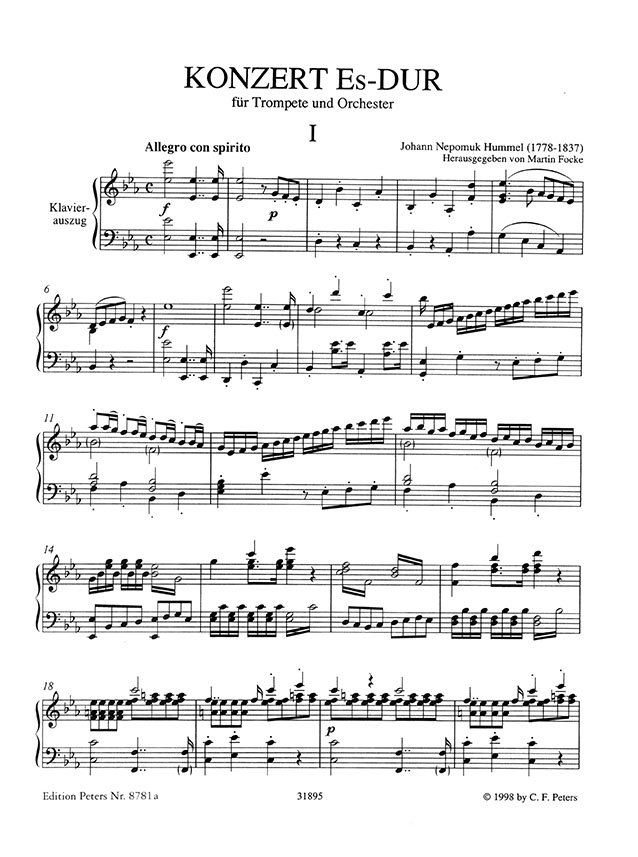 J. N. Hummel Konzert E-Dur Ausgabe für Trompete (B♭) und Klavier J. N. Hummel Konzert E-Dur Ausgabe für Trompete (B♭) und Klavier