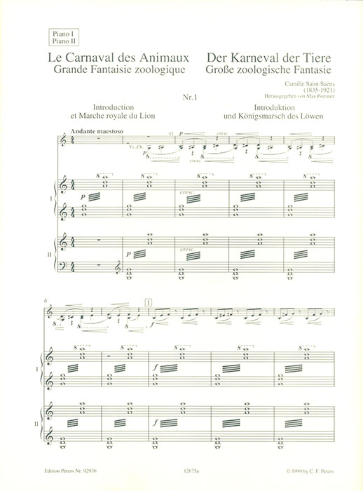 Saint-Saëns Le Carnaval des Animaux Klavier für 2 Klaviere und Kammerensemble
