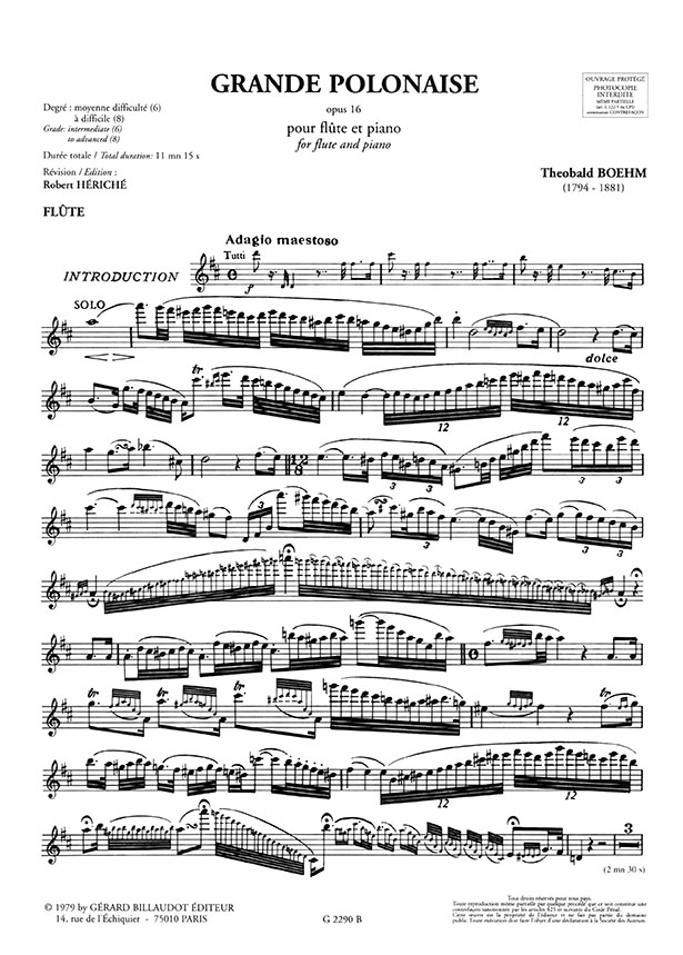 Theobald Boehm Grande Polonaise Opus 16 pour Flúte et Piano